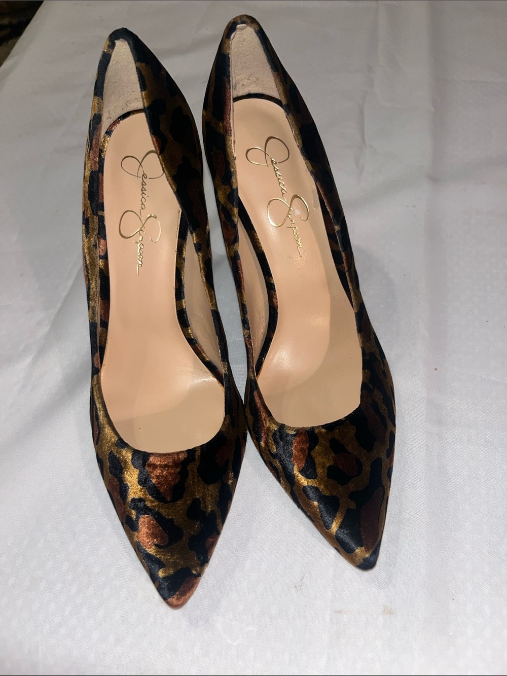 Jessica Simpson Leopard Print Pointed Toe Pumps - Black/Brown/Gold